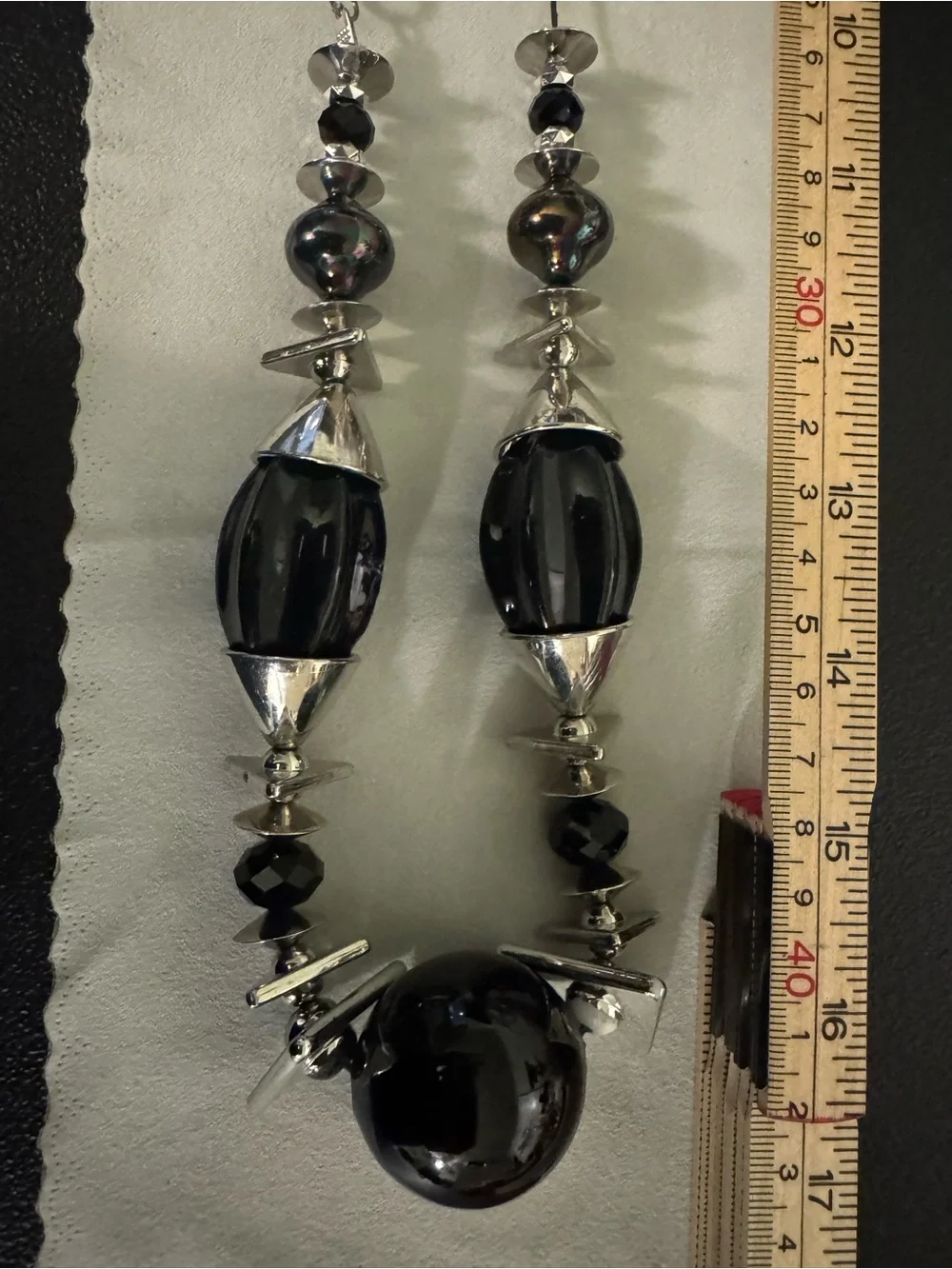 Chunky Black Beaded Necklace with Silver Accents